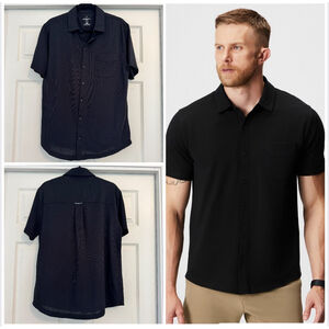 NWOT Fabletics The Dash Short Sleeve Button Down Shirt L Black